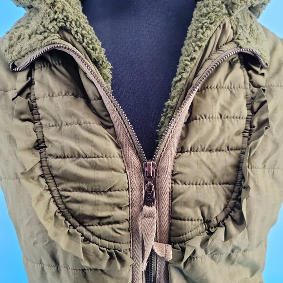 Billabong Olive Green Fleece-Lined Quilted Vest with Hood – Women’s M - Picture 4 of 14
